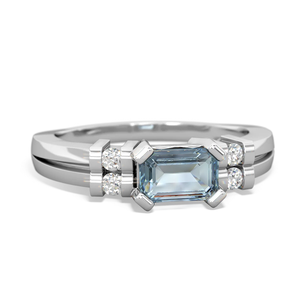 Aquamarine Art Deco East-West 14K White Gold ring R2590