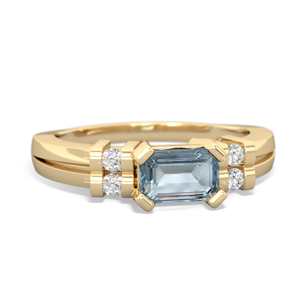 Aquamarine Art Deco East-West 14K Yellow Gold ring R2590