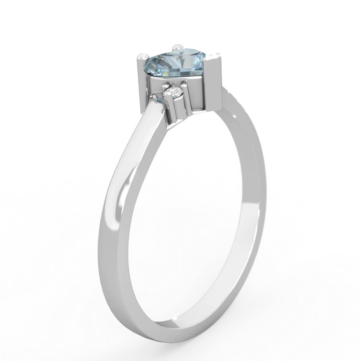 Aquamarine Delicate Heart 14K White Gold ring R0203