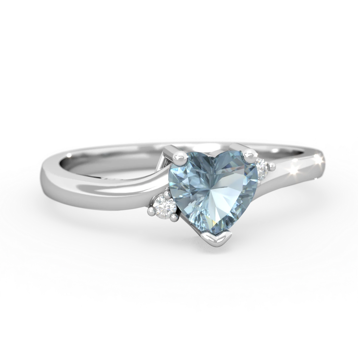 Aquamarine Delicate Heart 14K White Gold ring R0203