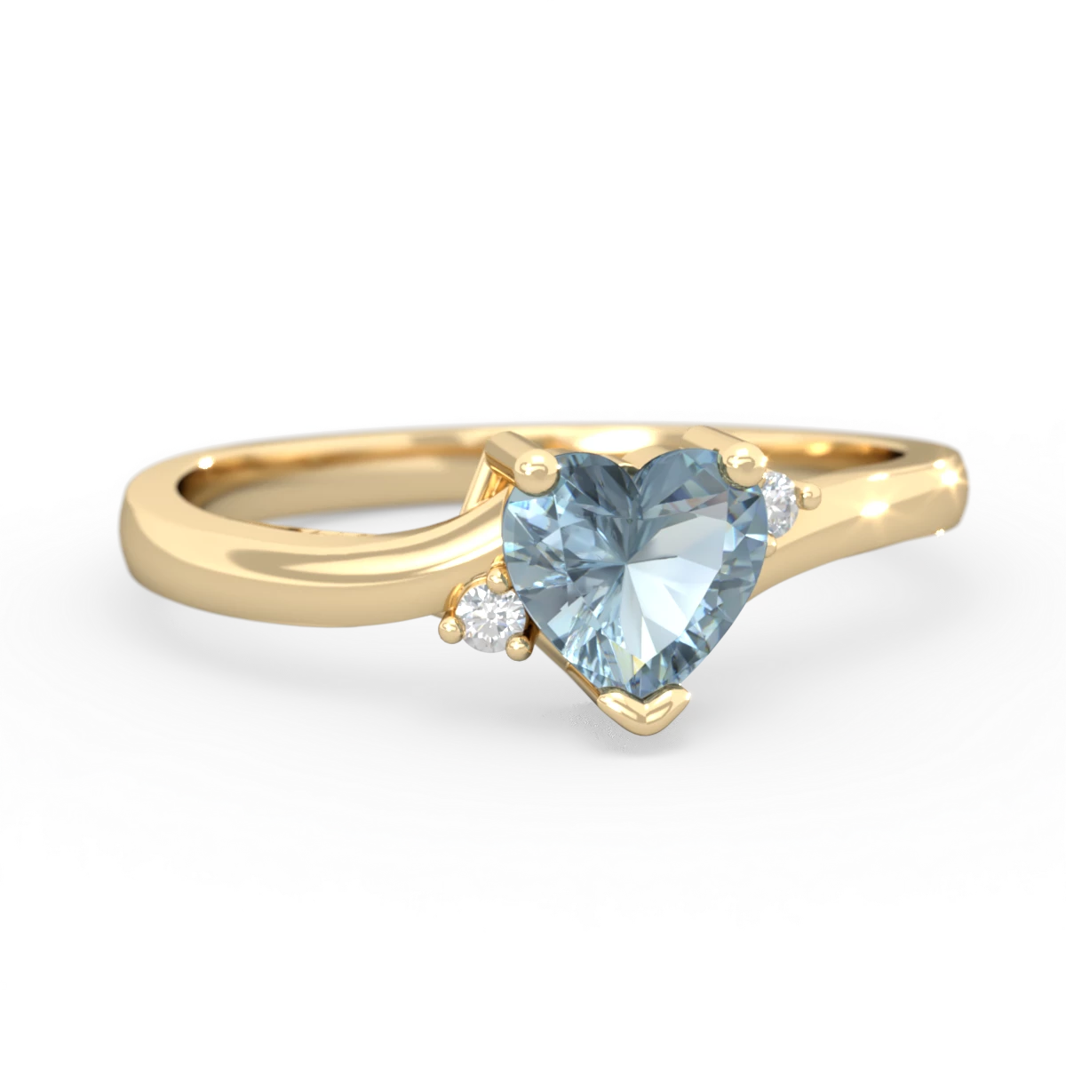Aquamarine Delicate Heart 14K Yellow Gold ring R0203