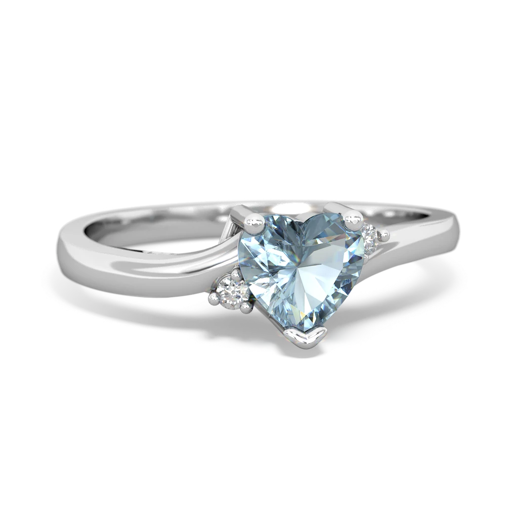 Aquamarine Delicate Heart 14K White Gold ring R0203