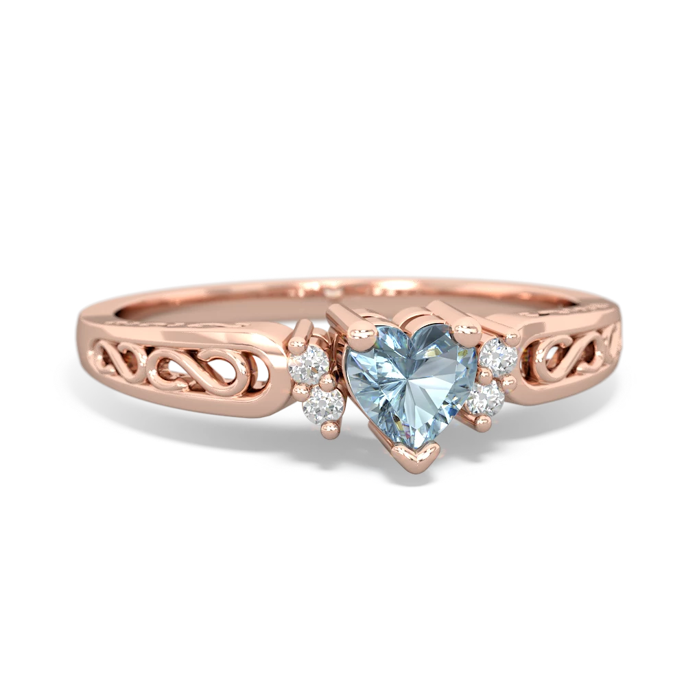 Aquamarine Filligree Scroll Heart 14K Rose Gold ring R2429