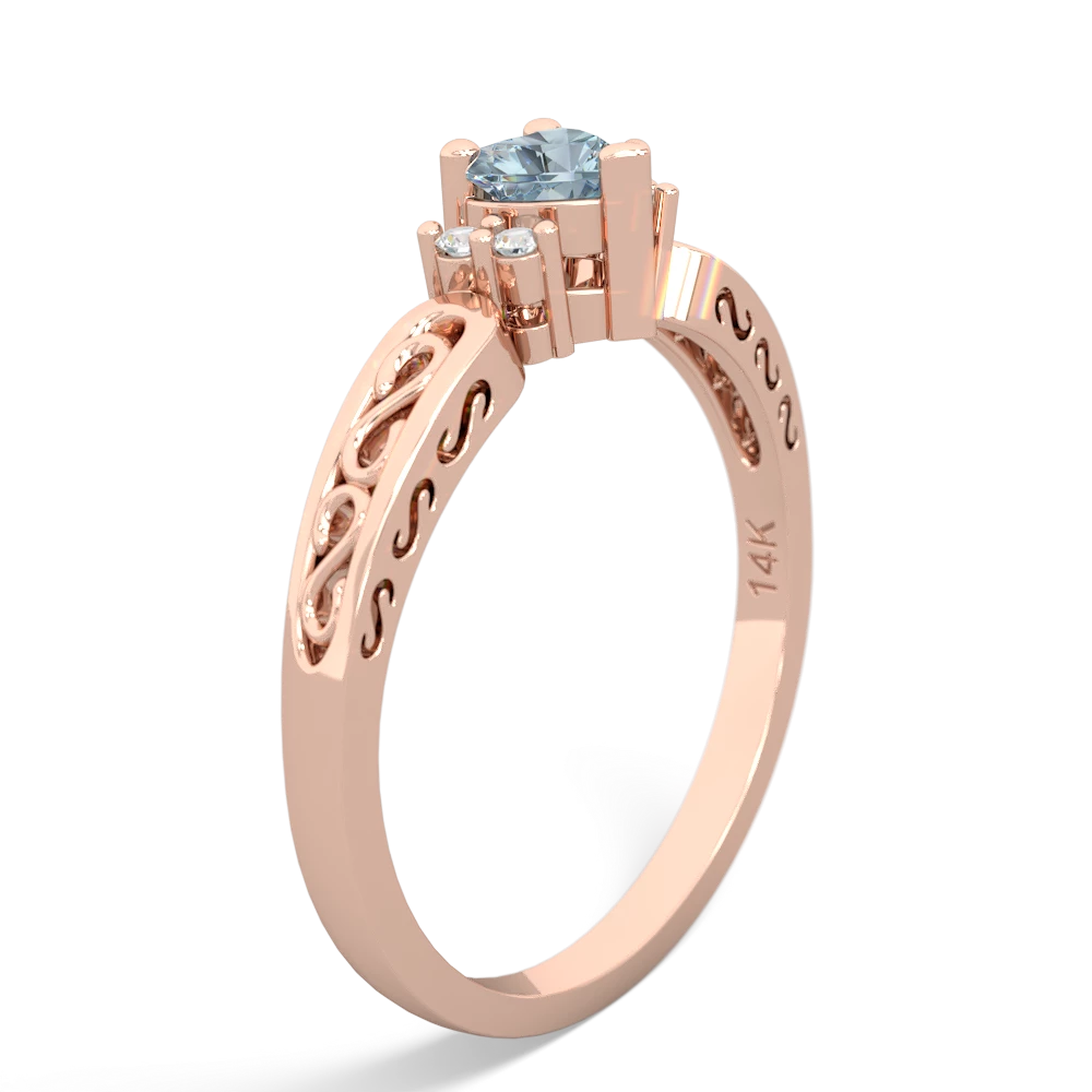 Aquamarine Filligree Scroll Heart 14K Rose Gold ring R2429