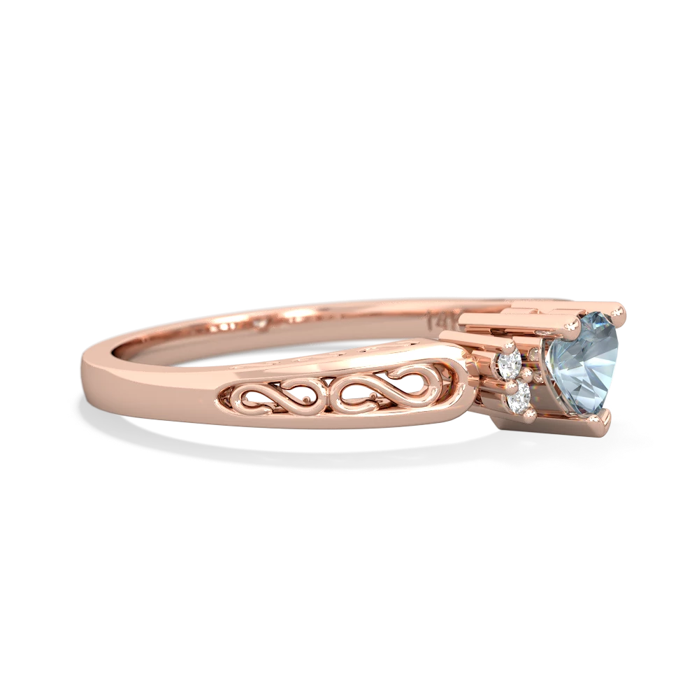 Aquamarine Filligree Scroll Heart 14K Rose Gold ring R2429