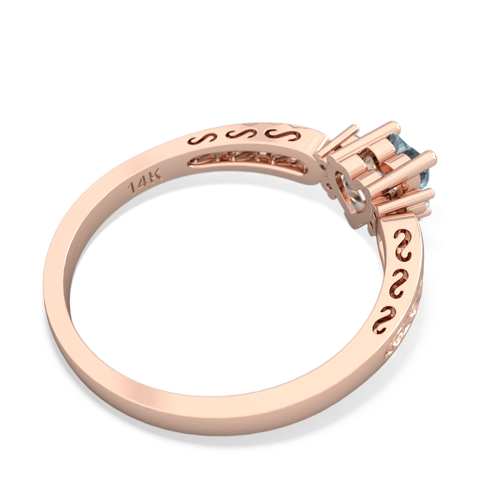 Aquamarine Filligree Scroll Heart 14K Rose Gold ring R2429