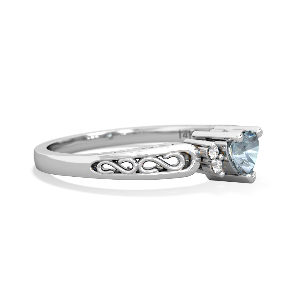 Aquamarine Filligree Scroll Heart 14K White Gold ring R2429