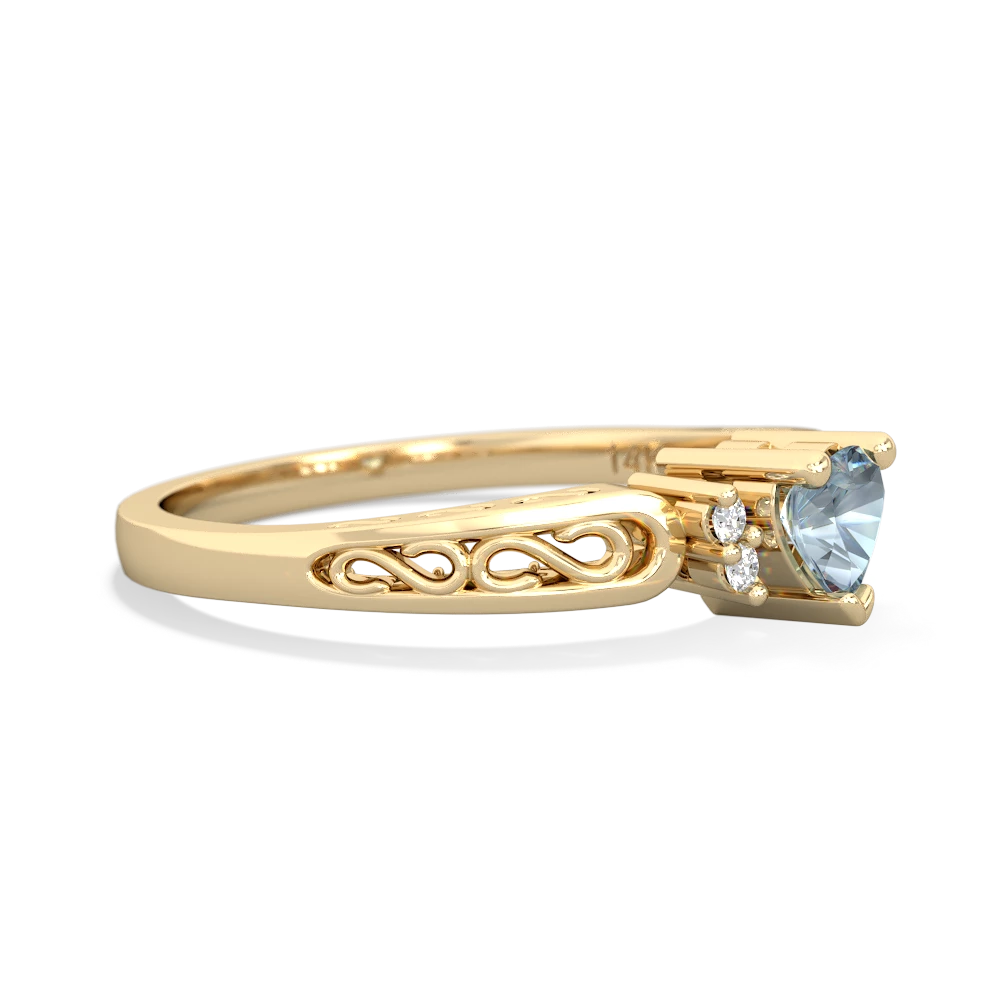 Aquamarine Filligree Scroll Heart 14K Yellow Gold ring R2429