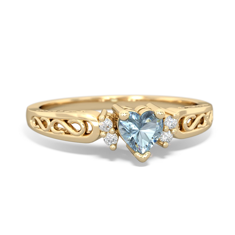 Aquamarine Filligree Scroll Heart 14K Yellow Gold ring R2429