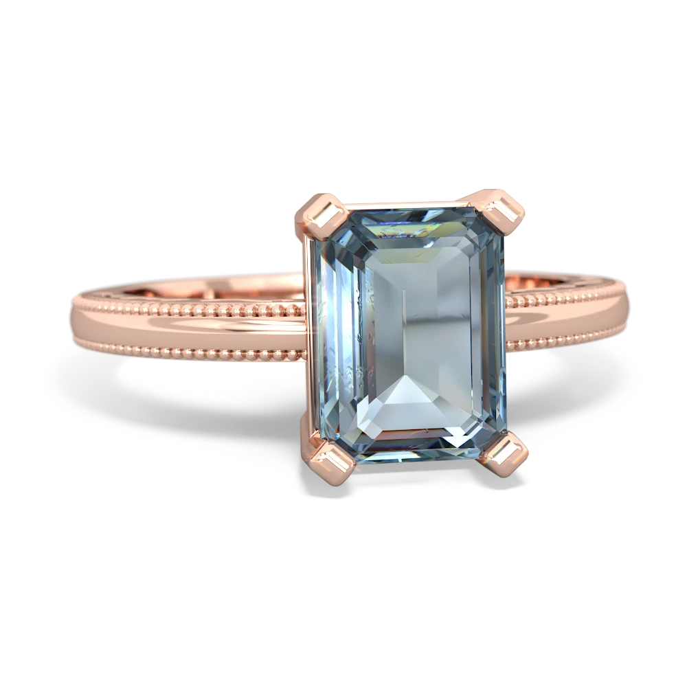 Aquamarine Milgrain Scroll 14K Rose Gold ring R2338