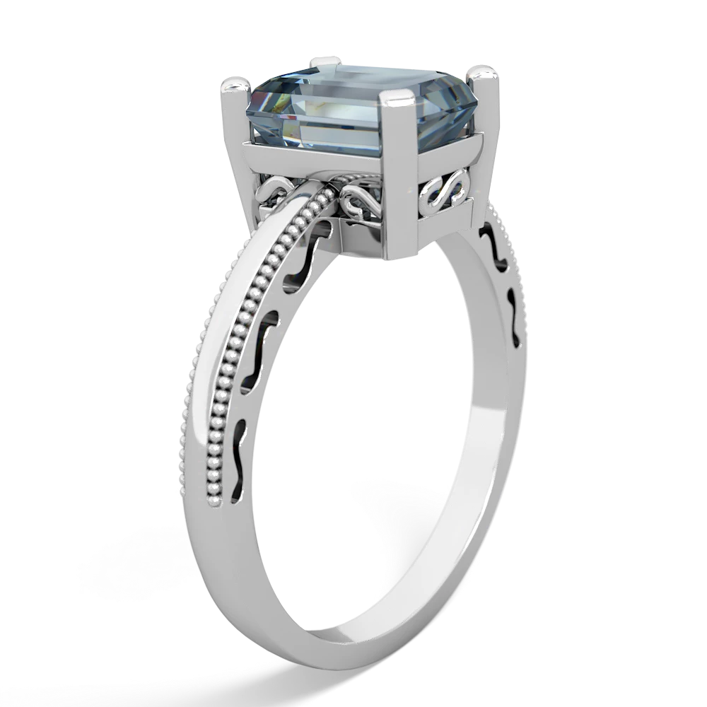 Aquamarine Milgrain Scroll 14K White Gold ring R2338