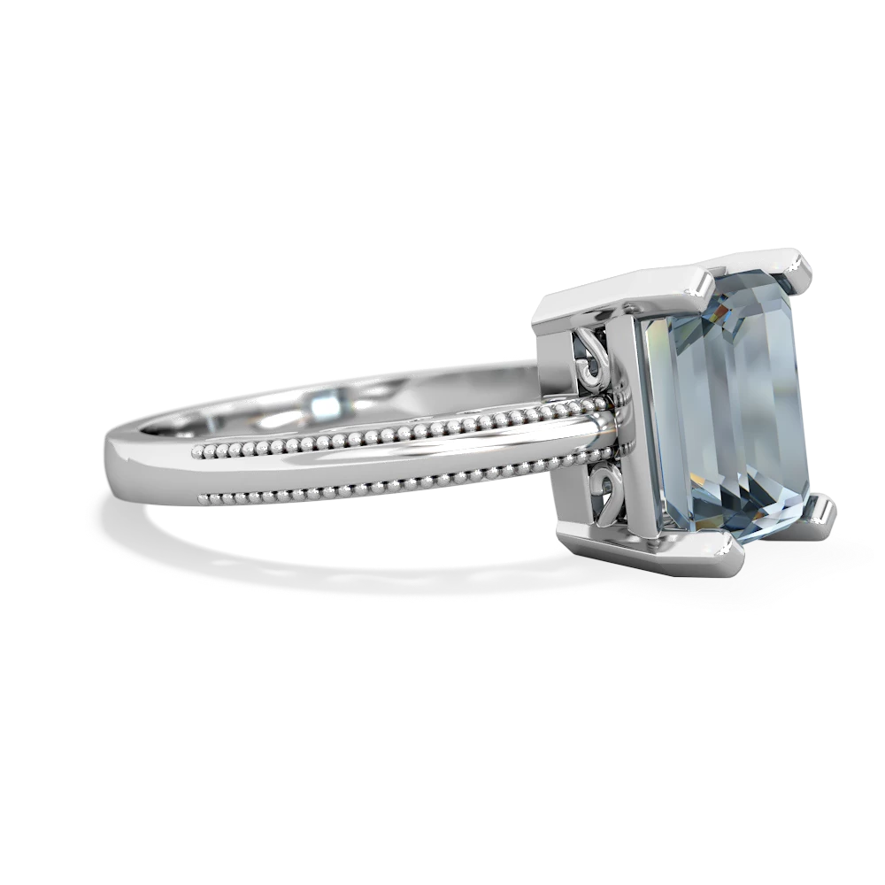 Aquamarine Milgrain Scroll 14K White Gold ring R2338