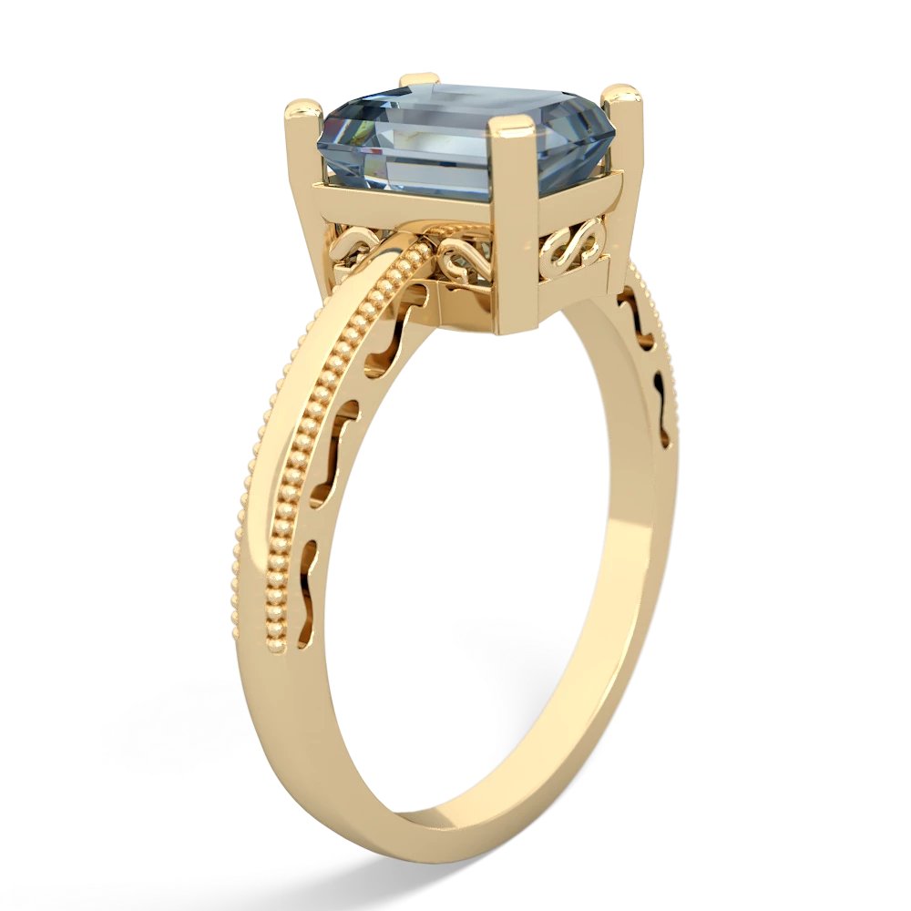 Aquamarine Milgrain Scroll 14K Yellow Gold ring R2338