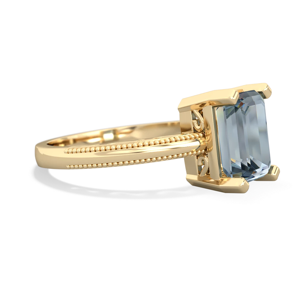 Aquamarine Milgrain Scroll 14K Yellow Gold ring R2338