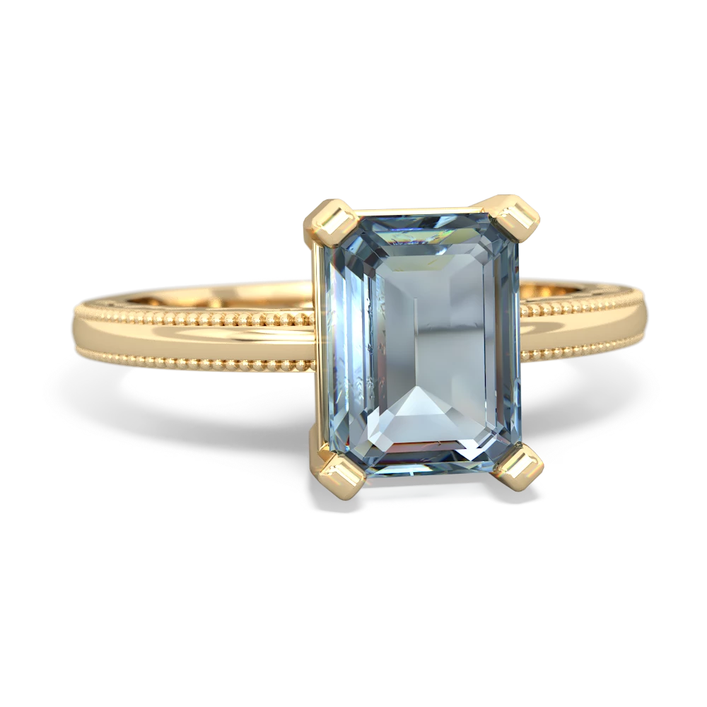 Aquamarine Milgrain Scroll 14K Yellow Gold ring R2338