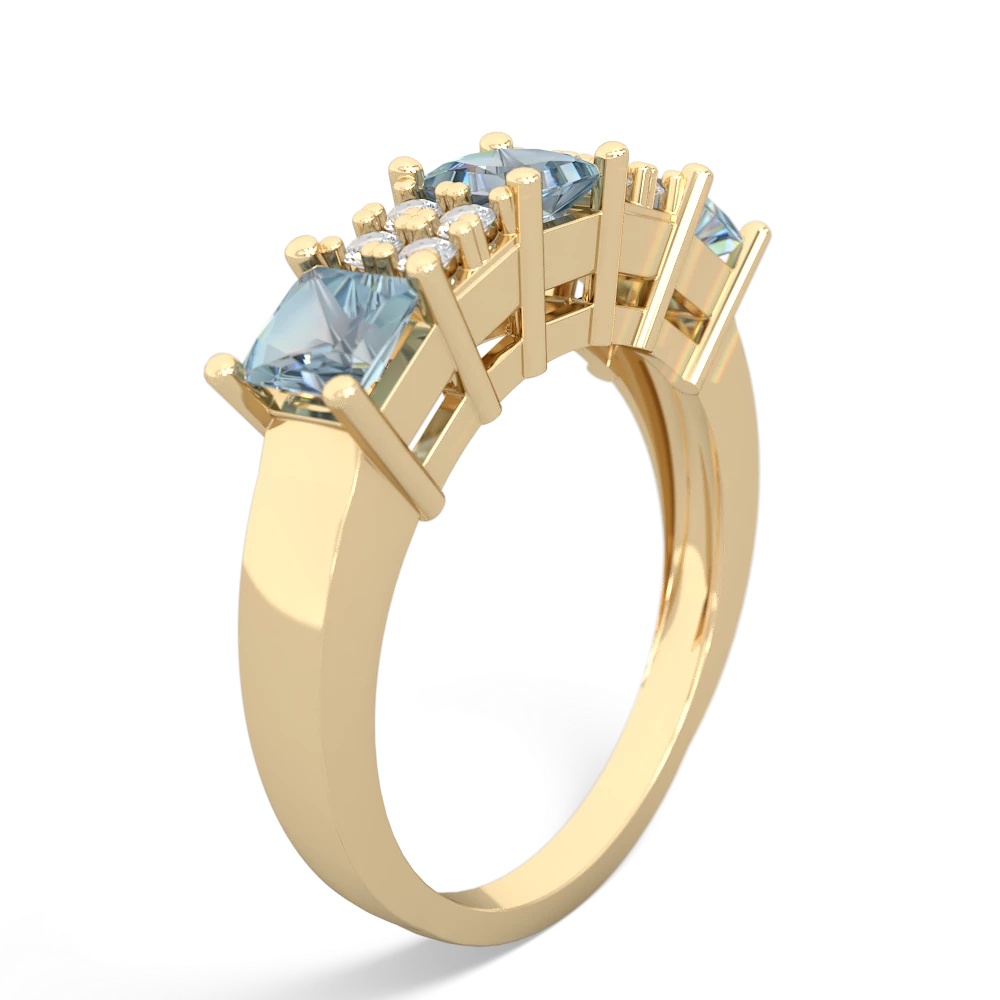 Aquamarine Three Stone Diamond Cluster 14K Yellow Gold ring R2592