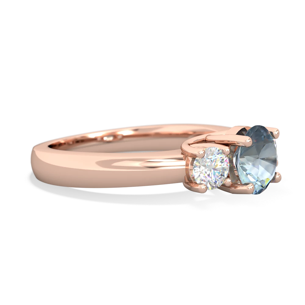 Aquamarine Diamond Three Stone Round Trellis 14K Rose Gold ring R4018
