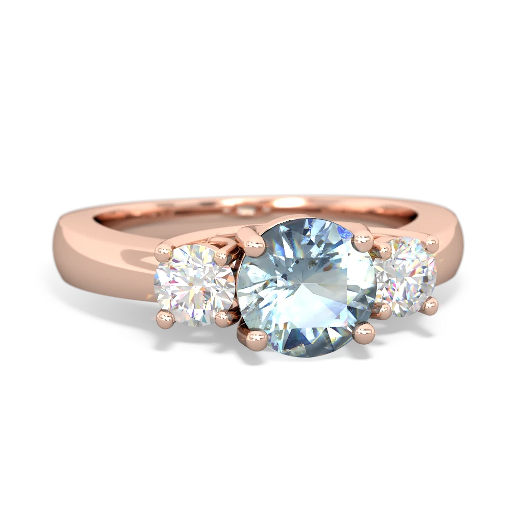 Aquamarine Diamond Three Stone Round Trellis 14K Rose Gold ring R4018