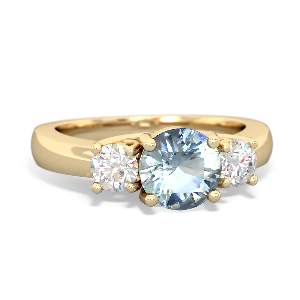 Aquamarine Diamond Three Stone Round Trellis 14K Yellow Gold ring R4018