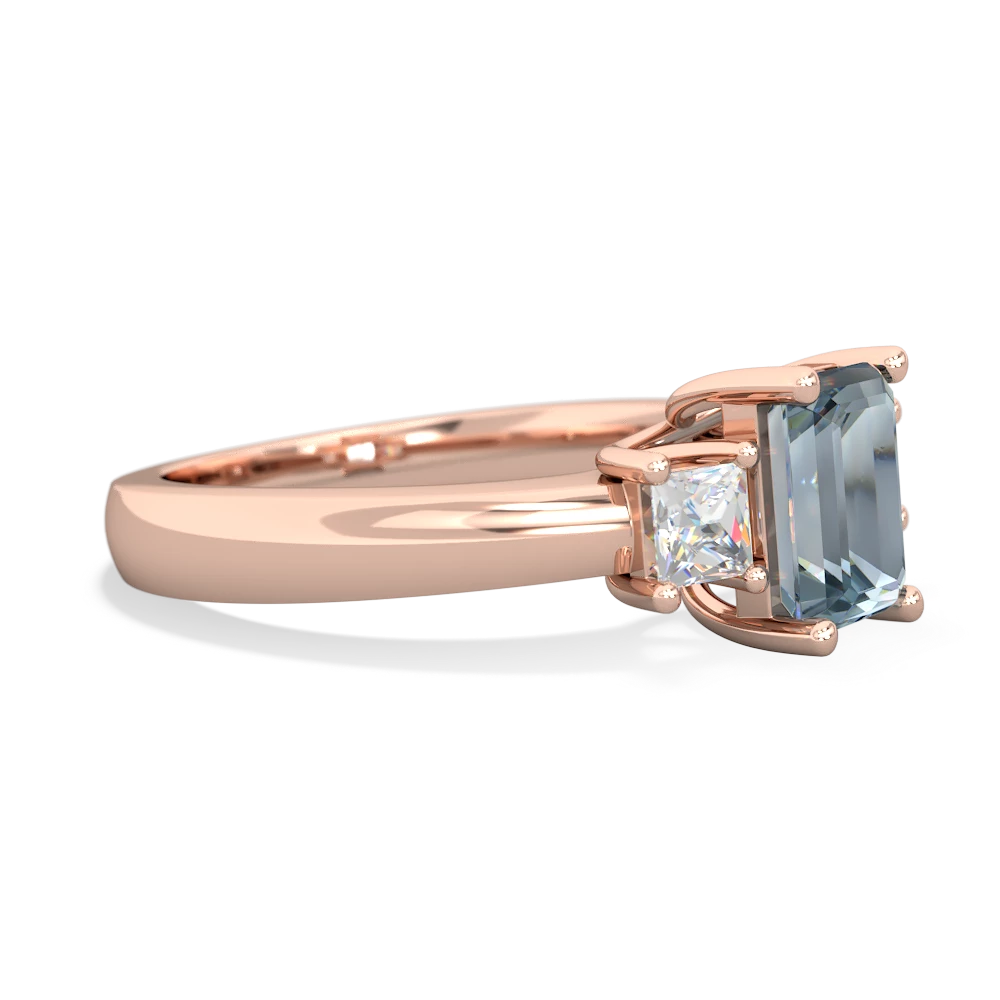 Aquamarine Diamond Three Stone Emerald-Cut Trellis 14K Rose Gold ring R4021