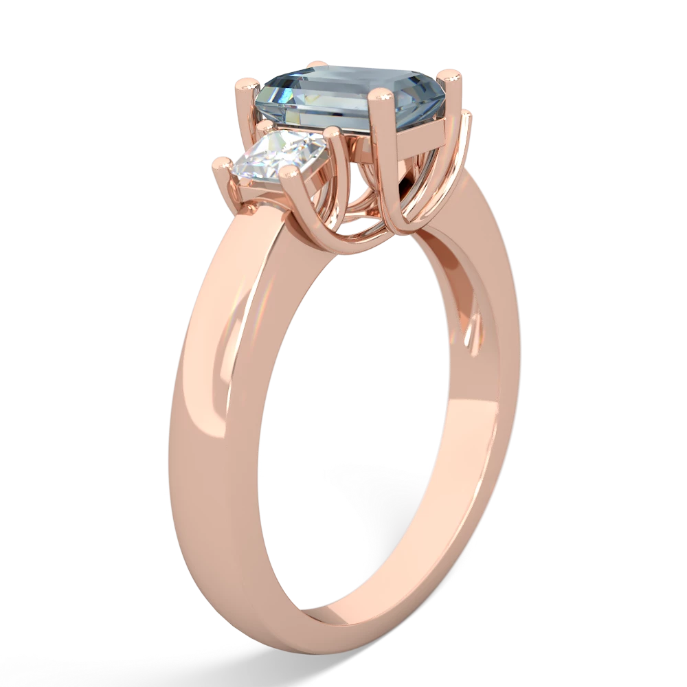 Aquamarine Diamond Three Stone Emerald-Cut Trellis 14K Rose Gold ring R4021