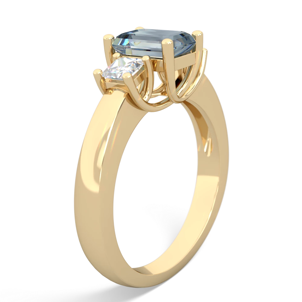 Aquamarine Diamond Three Stone Emerald-Cut Trellis 14K Yellow Gold ring R4021