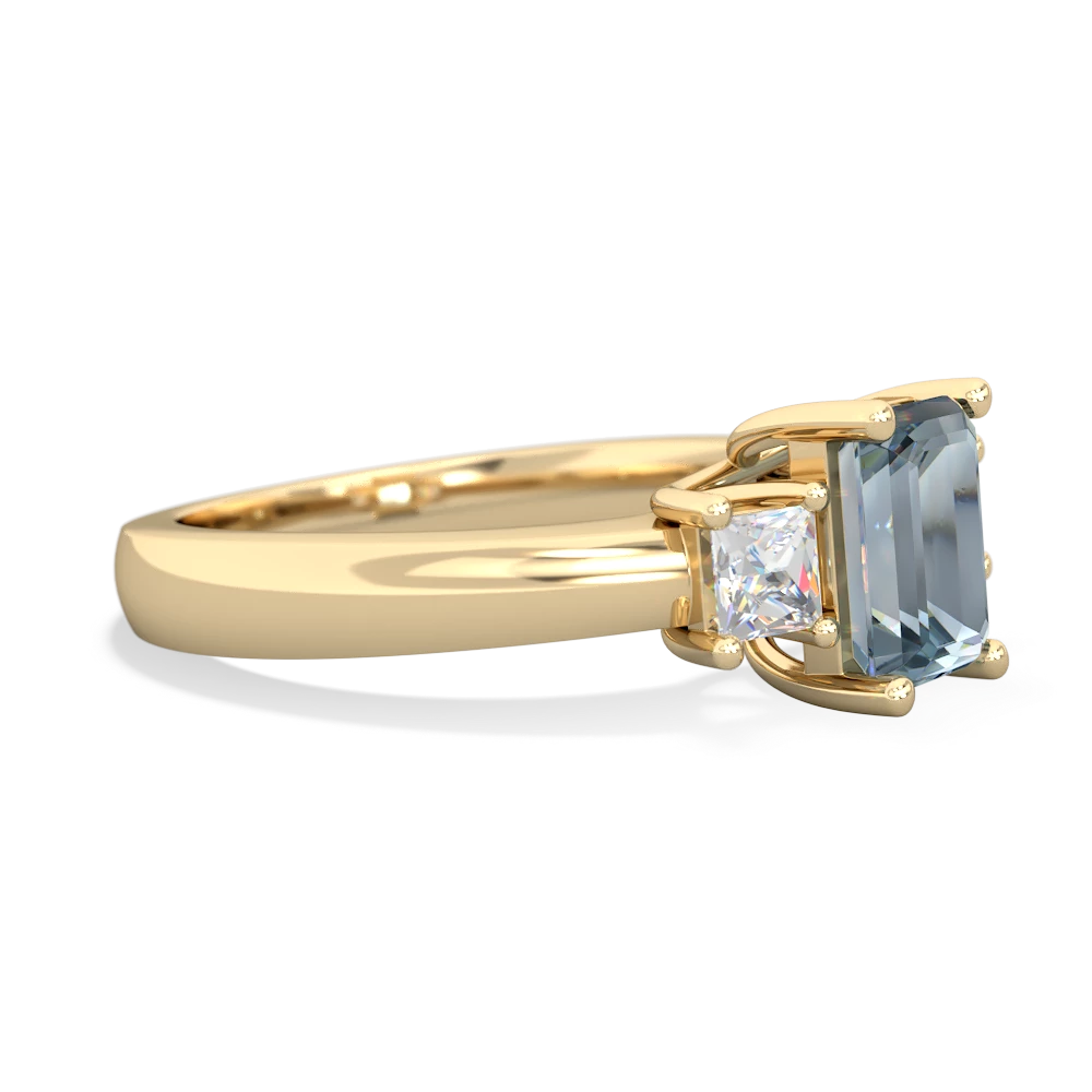 Aquamarine Diamond Three Stone Emerald-Cut Trellis 14K Yellow Gold ring R4021