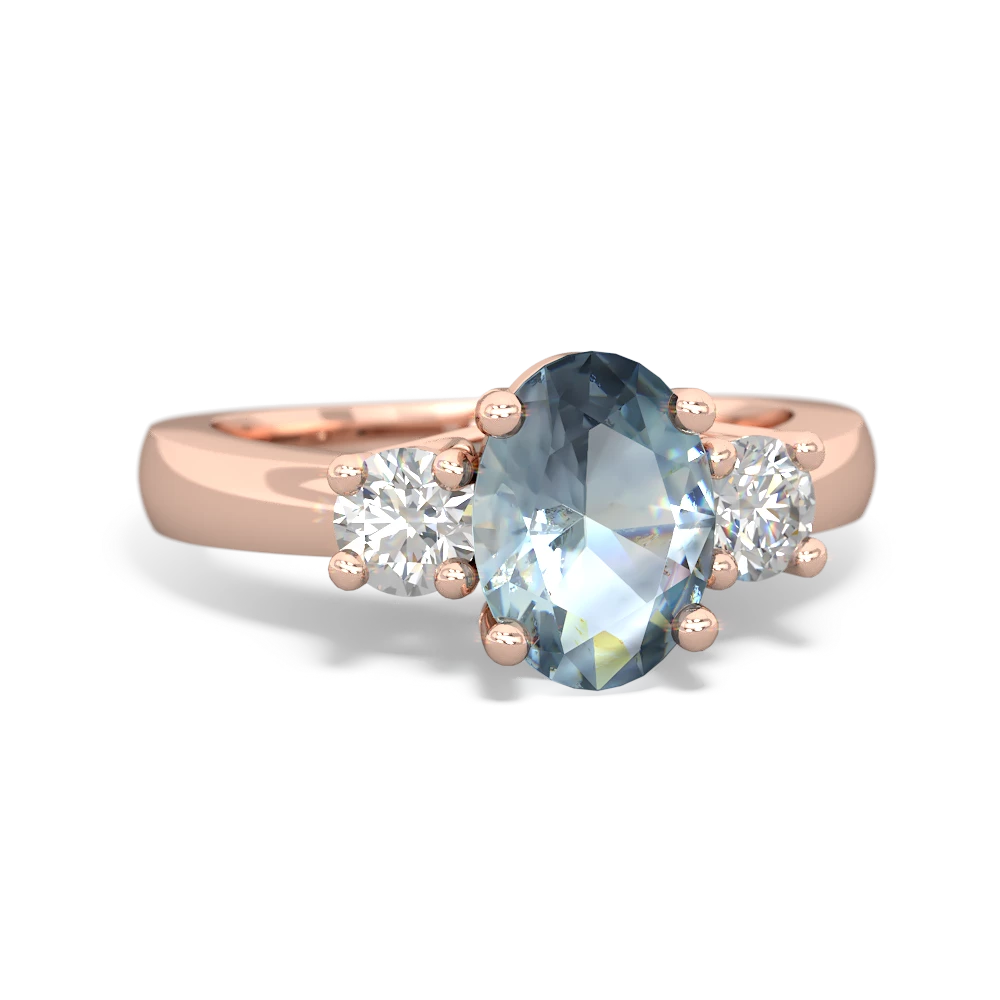 Aquamarine Diamond Three Stone Oval Trellis 14K Rose Gold ring R4024