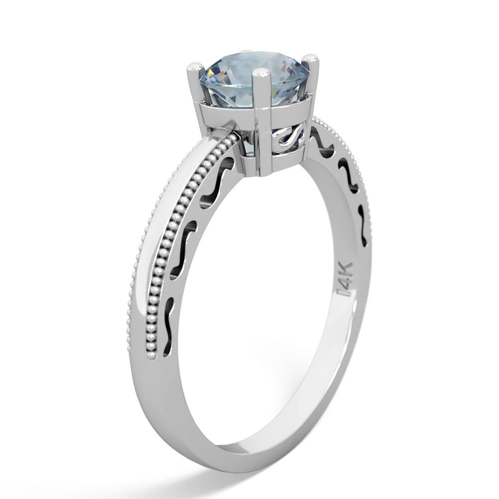 Aquamarine Milgrain Filigree 14K White Gold ring R5090