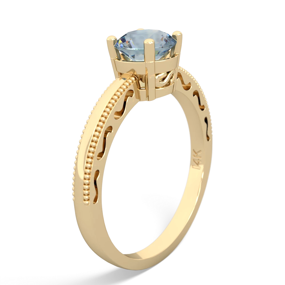 Aquamarine Milgrain Filigree 14K Yellow Gold ring R5090