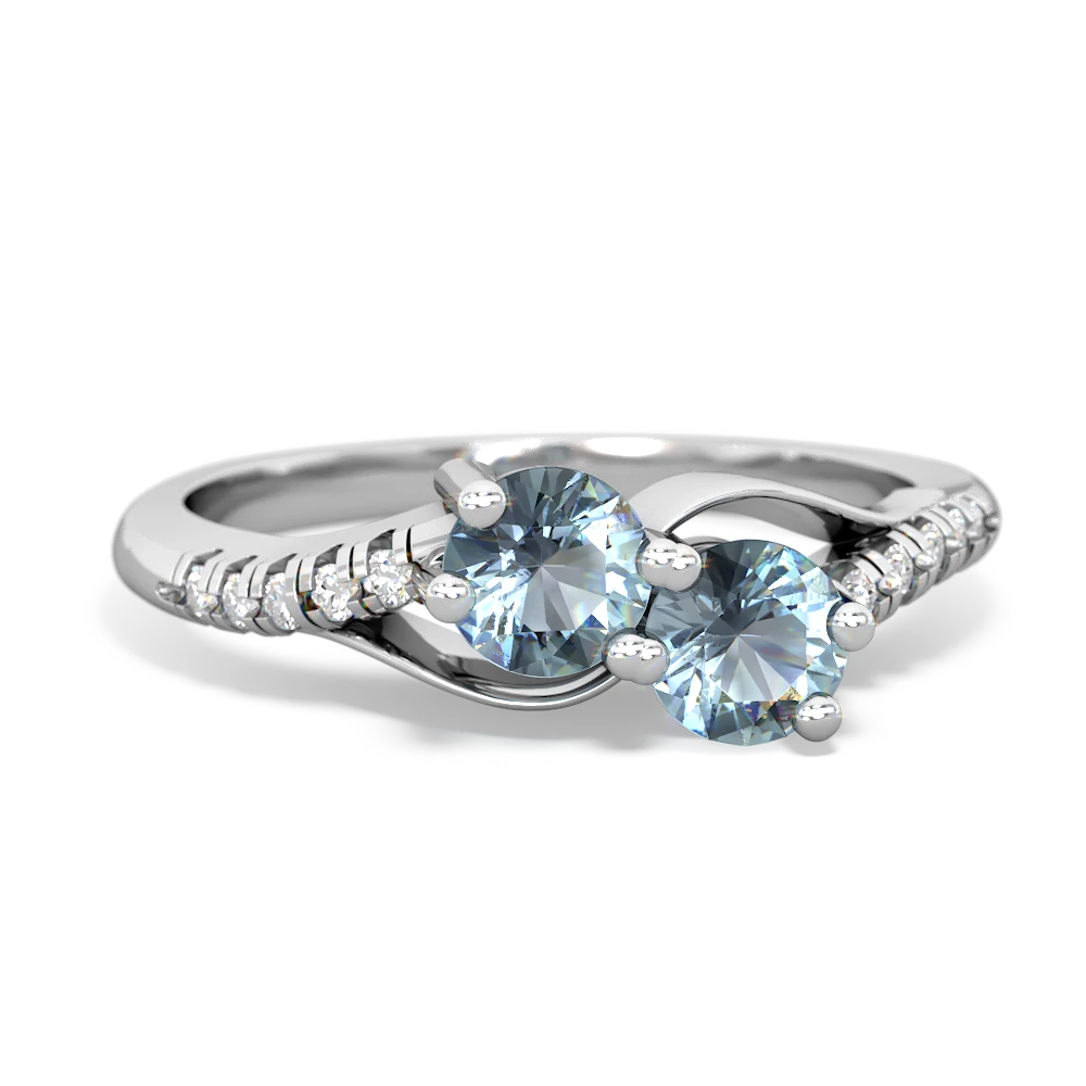 Aquamarine Infinity Pave Two Stone ring 14K White Gold