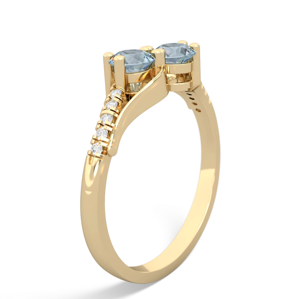 Aquamarine Infinity Pave Two Stone 14K Yellow Gold ring R5285