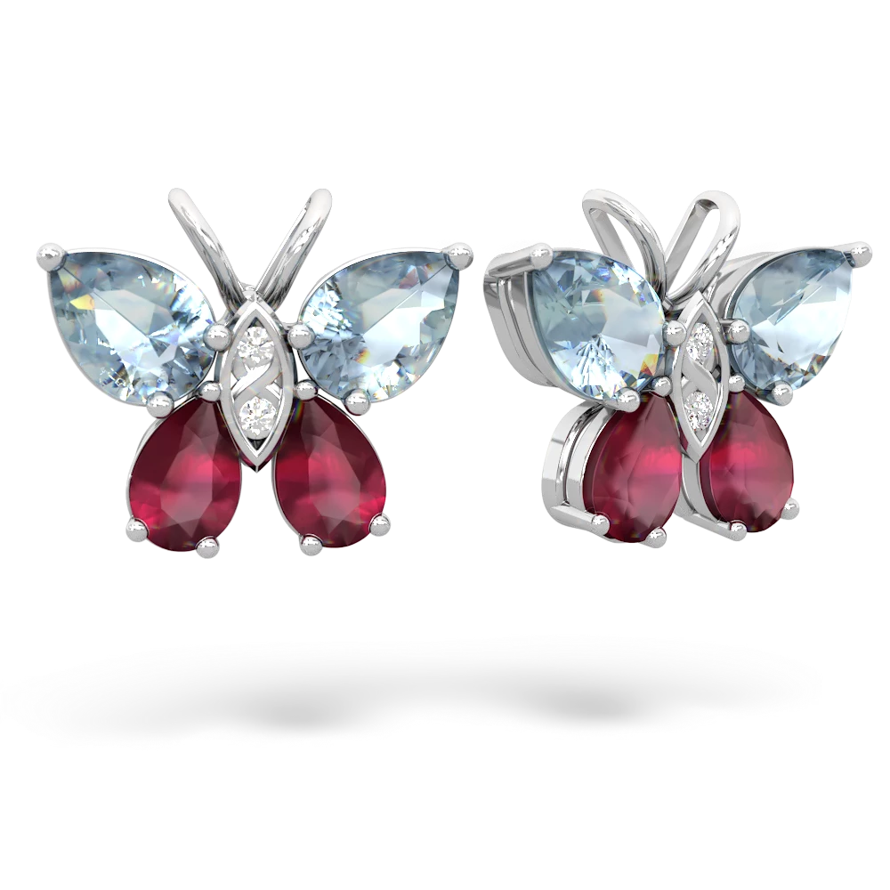 Aquamarine Butterfly 14K White Gold earrings E2215