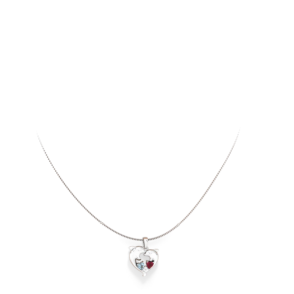 Aquamarine Dolphin Heart 14K White Gold pendant P5820