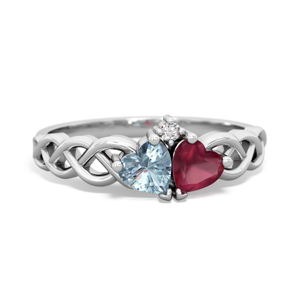 Aquamarine Heart To Heart Braid 14K White Gold ring R5870