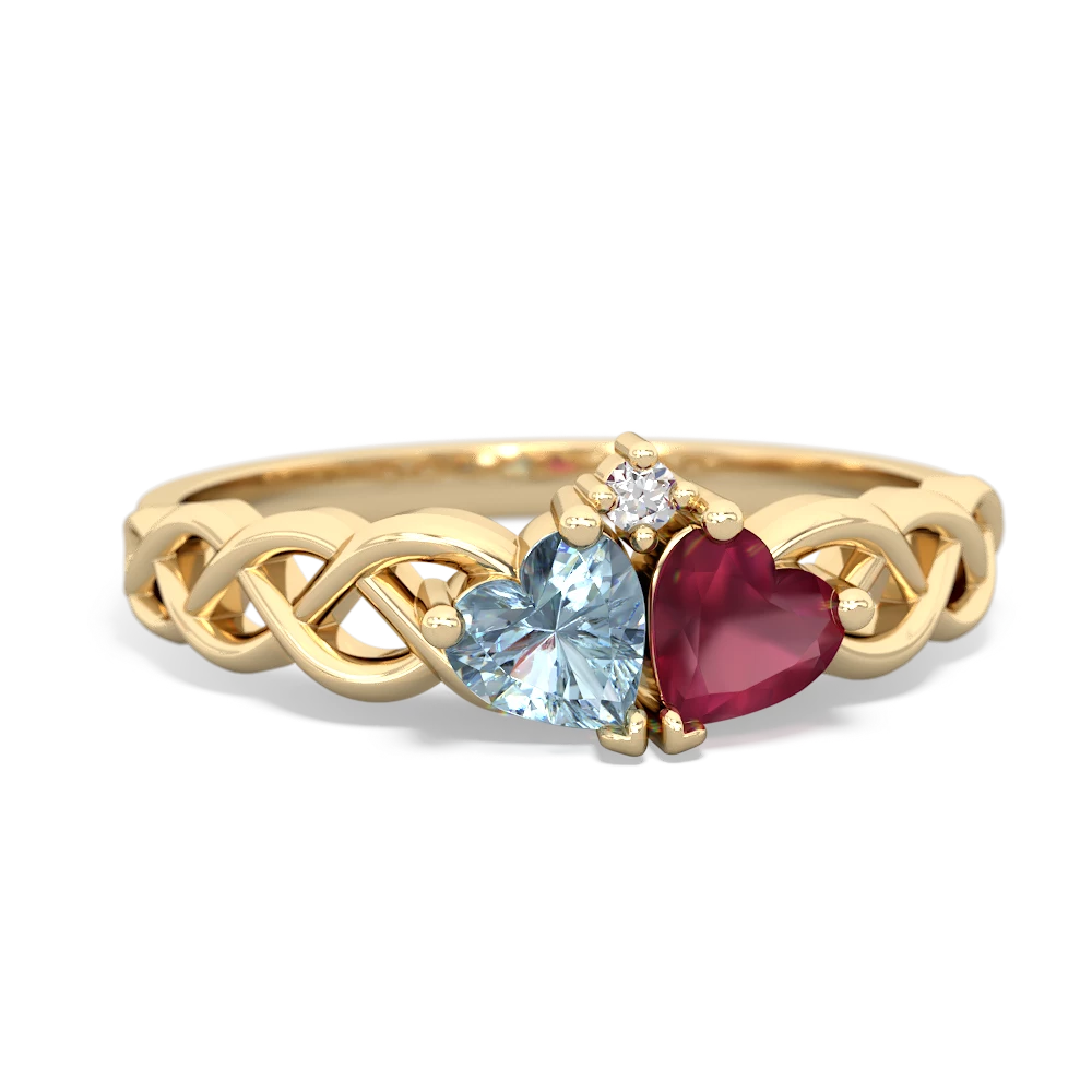Aquamarine Heart To Heart Braid 14K Yellow Gold ring R5870