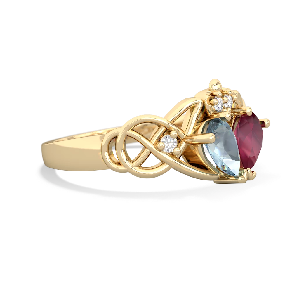 Aquamarine 'One Heart' Celtic Knot Claddagh 14K Yellow Gold ring R5322