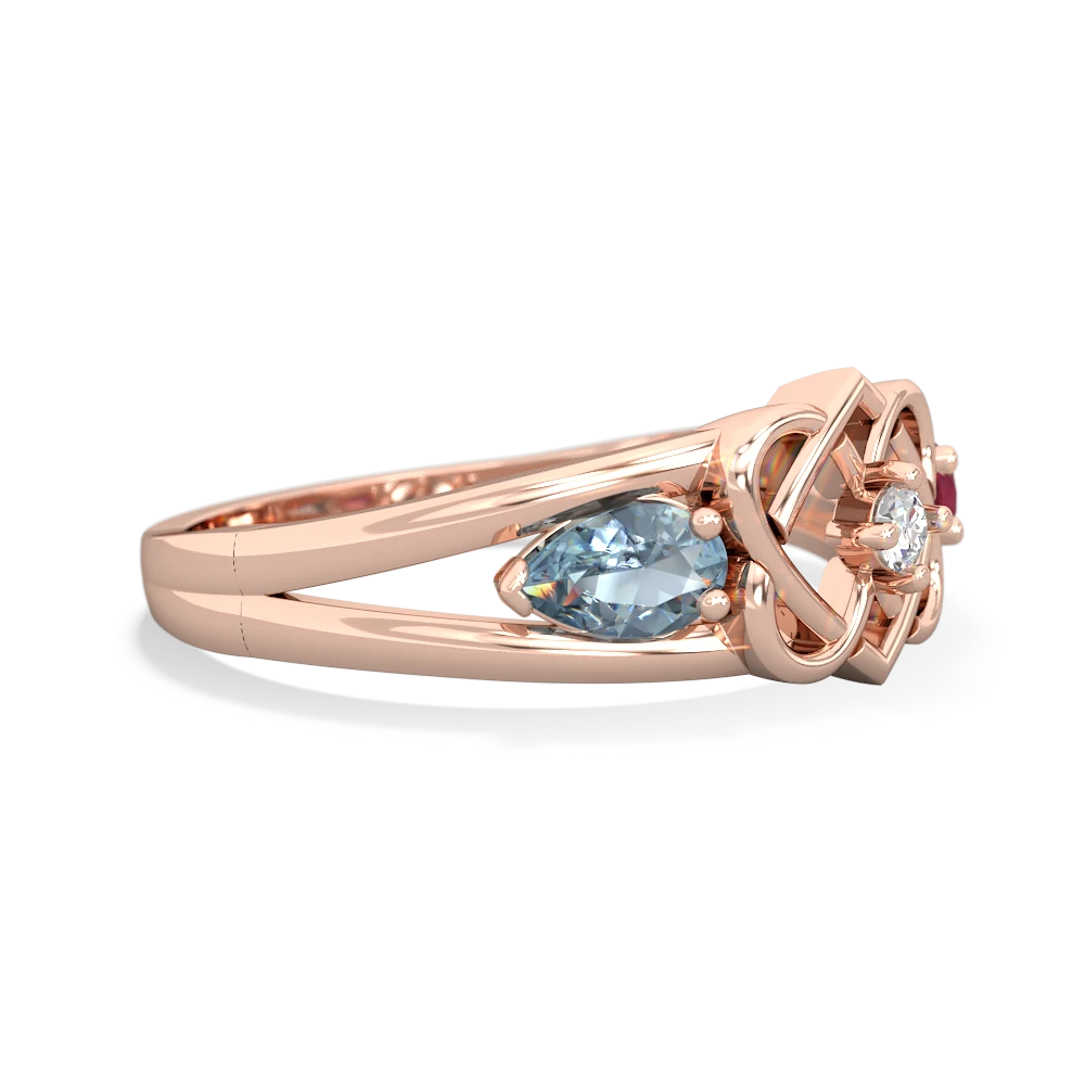 Aquamarine Hearts Intertwined 14K Rose Gold ring R5880