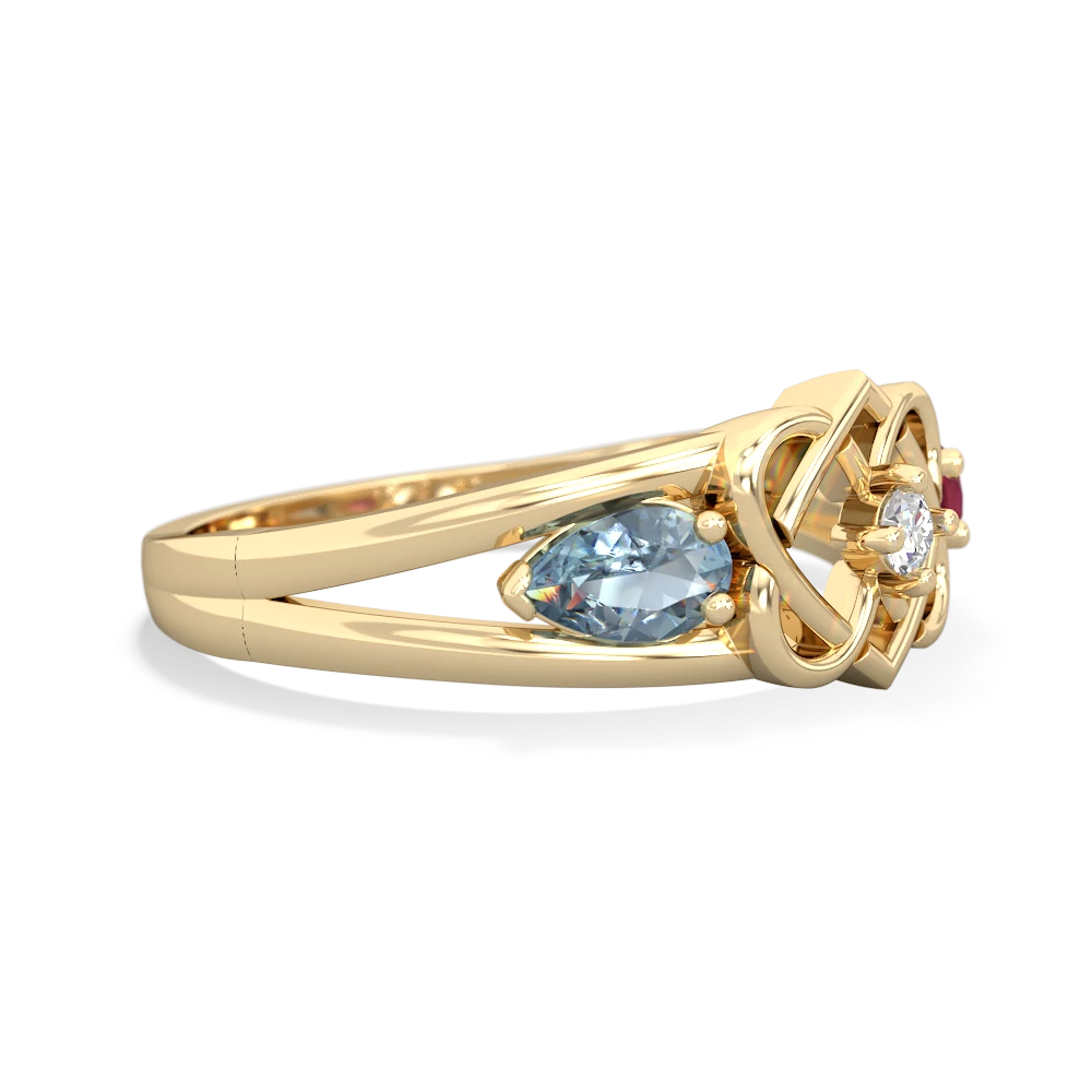 Aquamarine Hearts Intertwined 14K Yellow Gold ring R5880