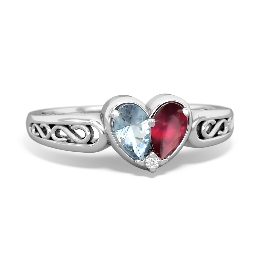 Aquamarine Filligree 'One Heart' 14K White Gold ring R5070