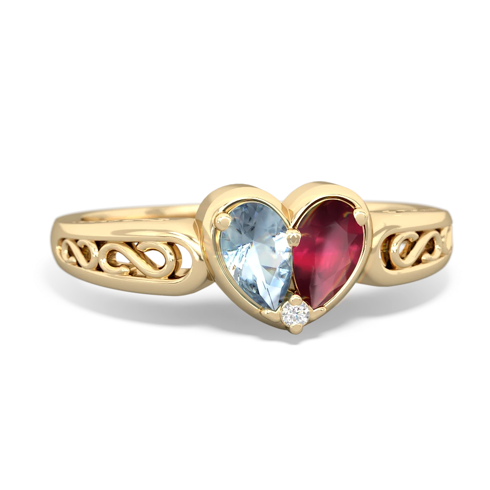 Aquamarine Filligree 'One Heart' 14K Yellow Gold ring R5070