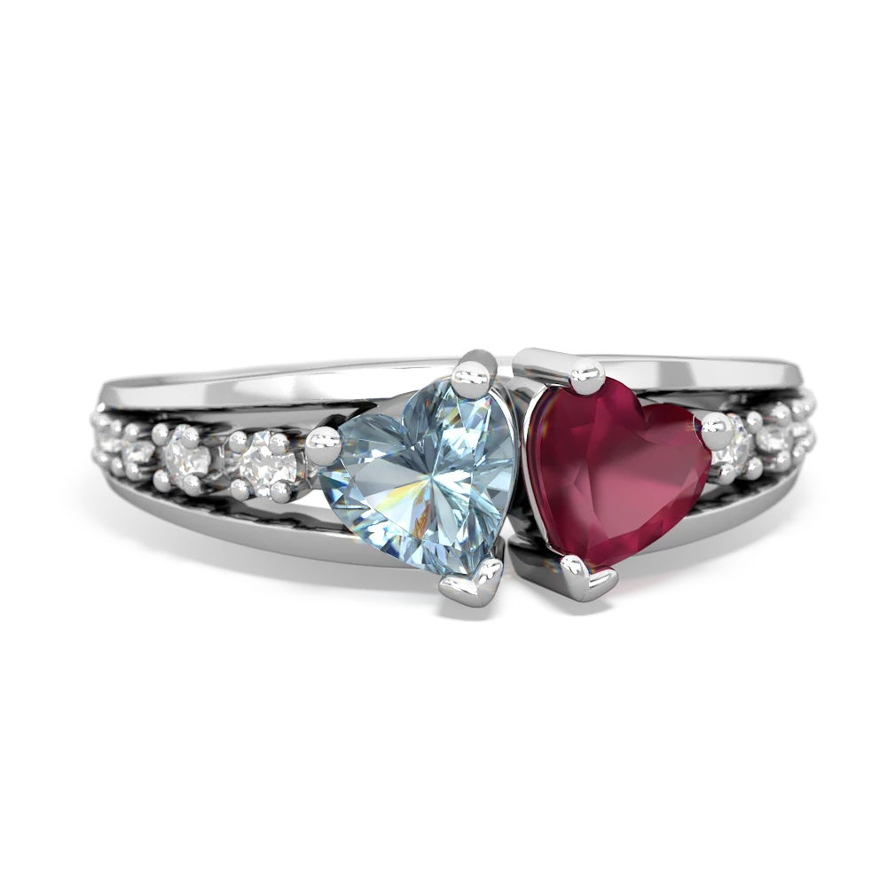 Aquamarine Heart To Heart 14K White Gold ring R3342