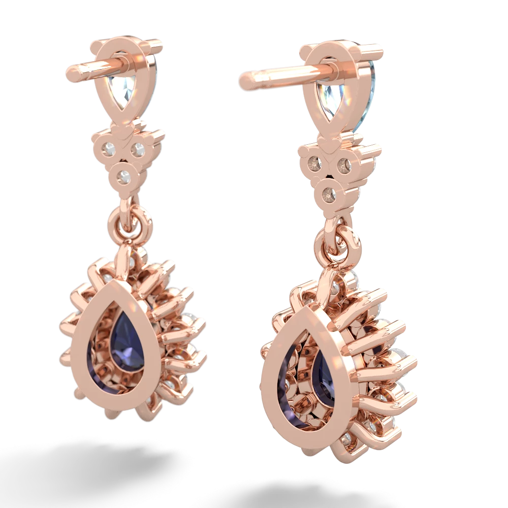 Aquamarine Halo Pear Dangle 14K Rose Gold earrings E1882