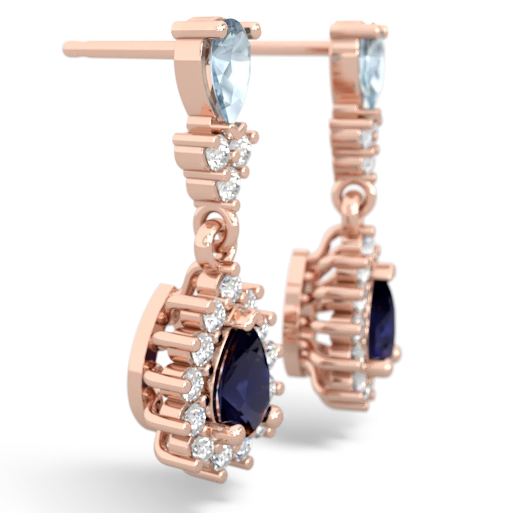 Aquamarine Halo Pear Dangle 14K Rose Gold earrings E1882