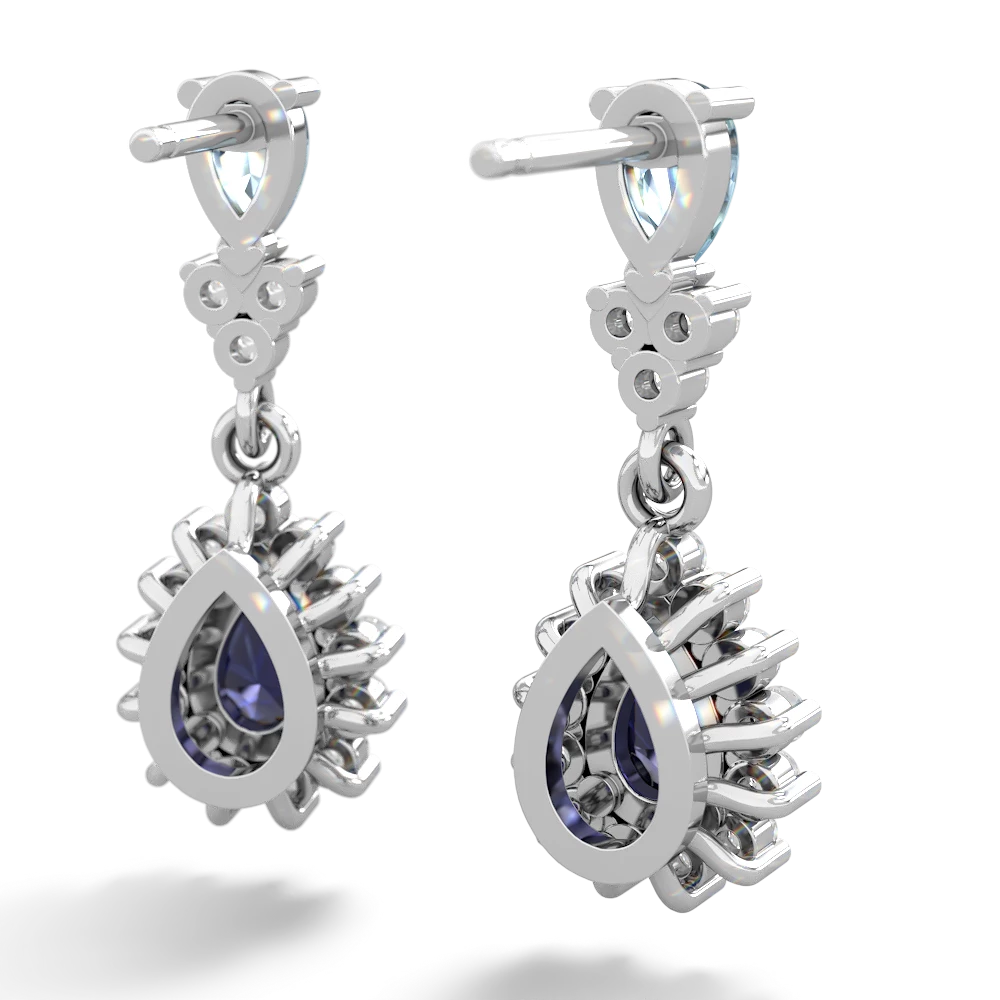 Aquamarine Halo Pear Dangle 14K White Gold earrings E1882