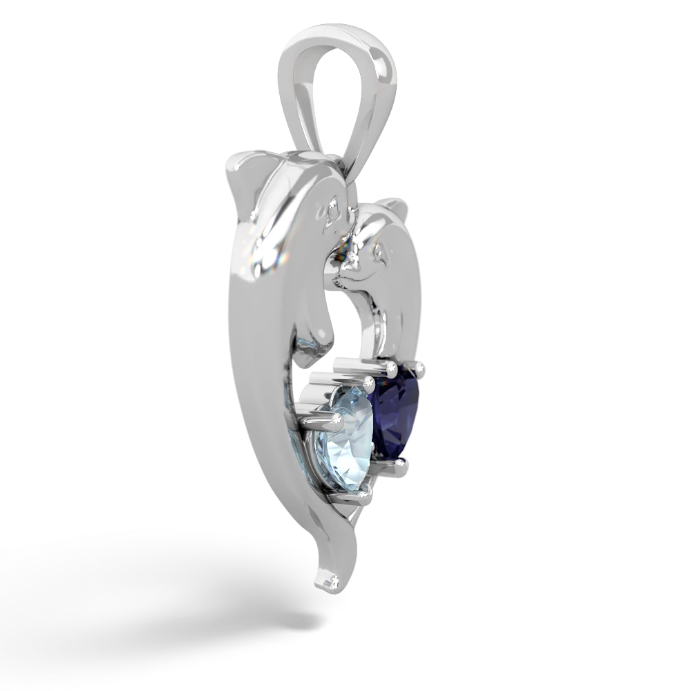 Aquamarine Dolphin Heart 14K White Gold pendant P5820