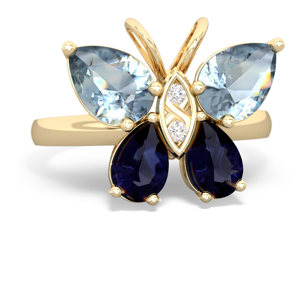 Aquamarine Butterfly 14K Yellow Gold ring R2215