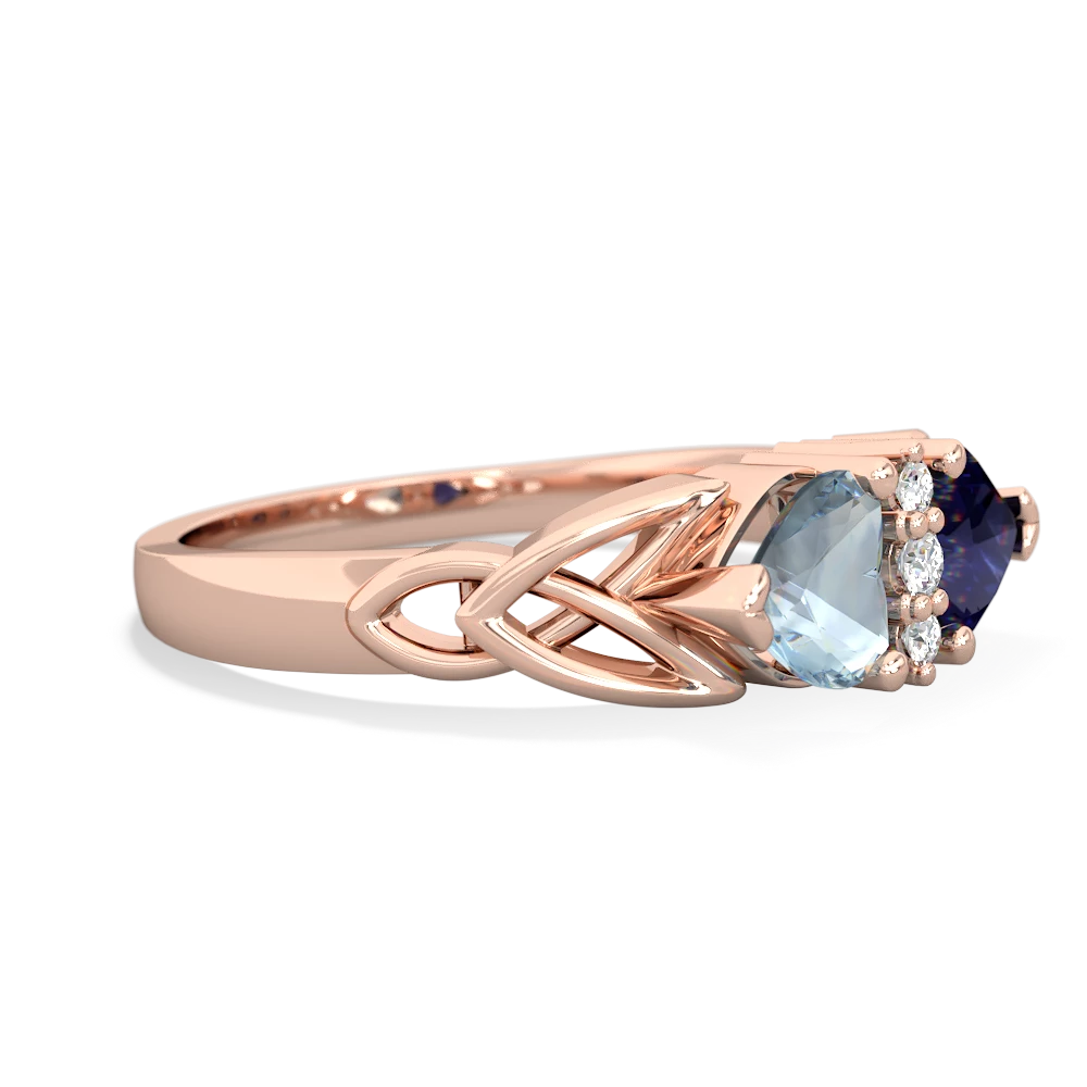 Aquamarine Celtic Knot Double Heart 14K Rose Gold ring R5040