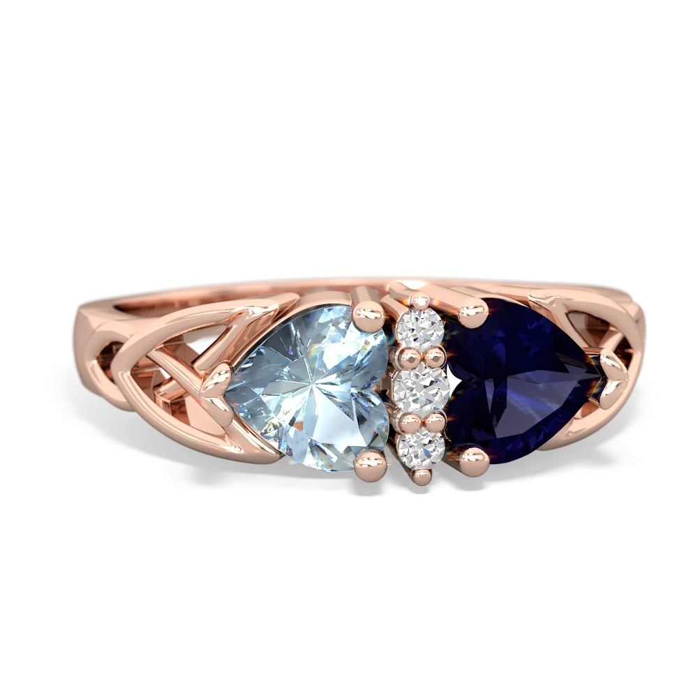 Aquamarine Celtic Knot Double Heart 14K Rose Gold ring R5040