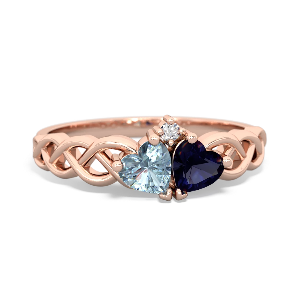 Aquamarine Heart To Heart Braid 14K Rose Gold ring R5870